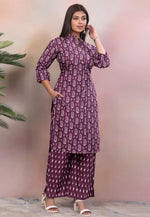 Load image into Gallery viewer, Purple Rayon Kurta Set With Palazzo
