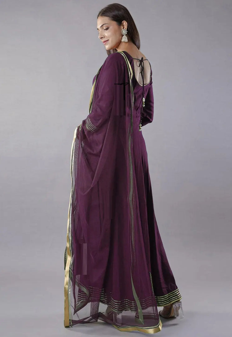 Purple Rayon Readymade Long Anarkali Suit