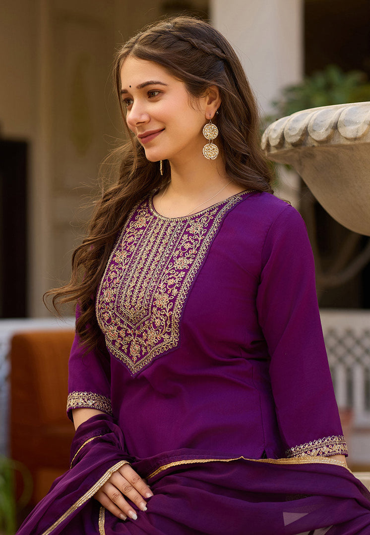 Purple Rayon Readymade Pakistani Suit