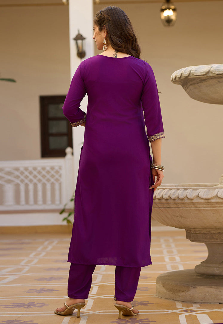 Purple Rayon Readymade Pakistani Suit