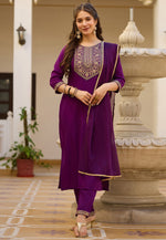Load image into Gallery viewer, Purple Rayon Readymade Pakistani Suit

