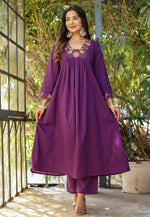 Load image into Gallery viewer, Purple Rayon Readymade Pant Style Suit
