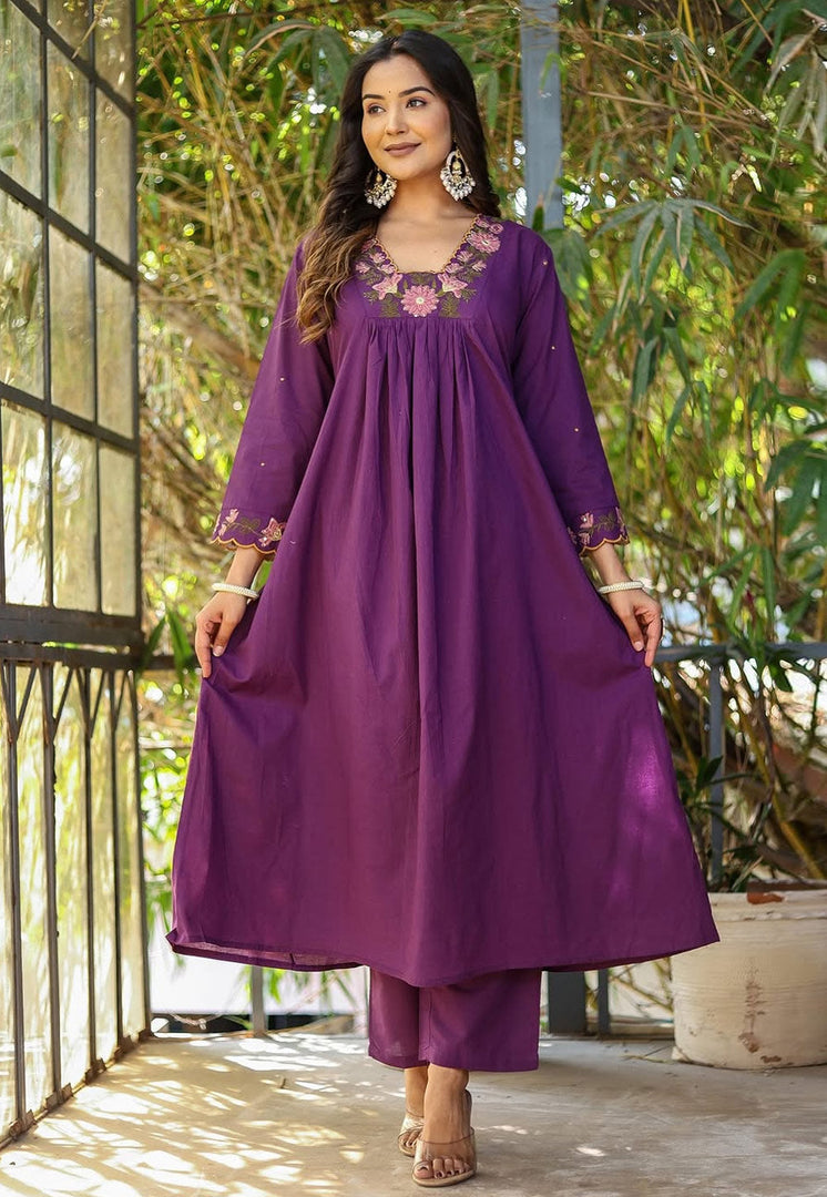 Purple Rayon Readymade Pant Style Suit