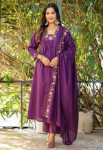 Load image into Gallery viewer, Purple Rayon Readymade Pant Style Suit
