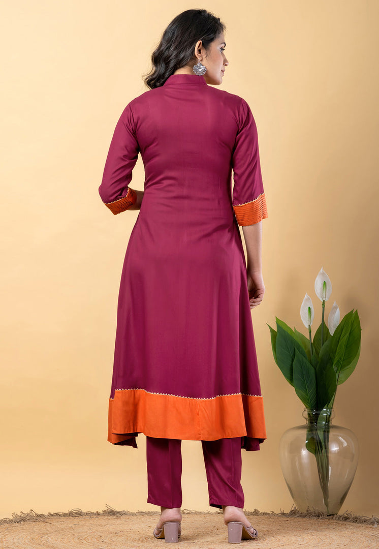 Purple Rayon Readymade Pant Style Suit