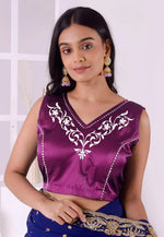Load image into Gallery viewer, Purple Satin Silk Readymade Blouse
