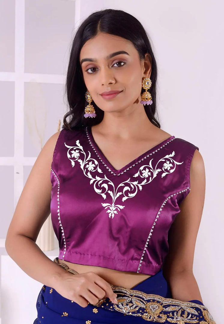Purple Satin Silk Readymade Blouse