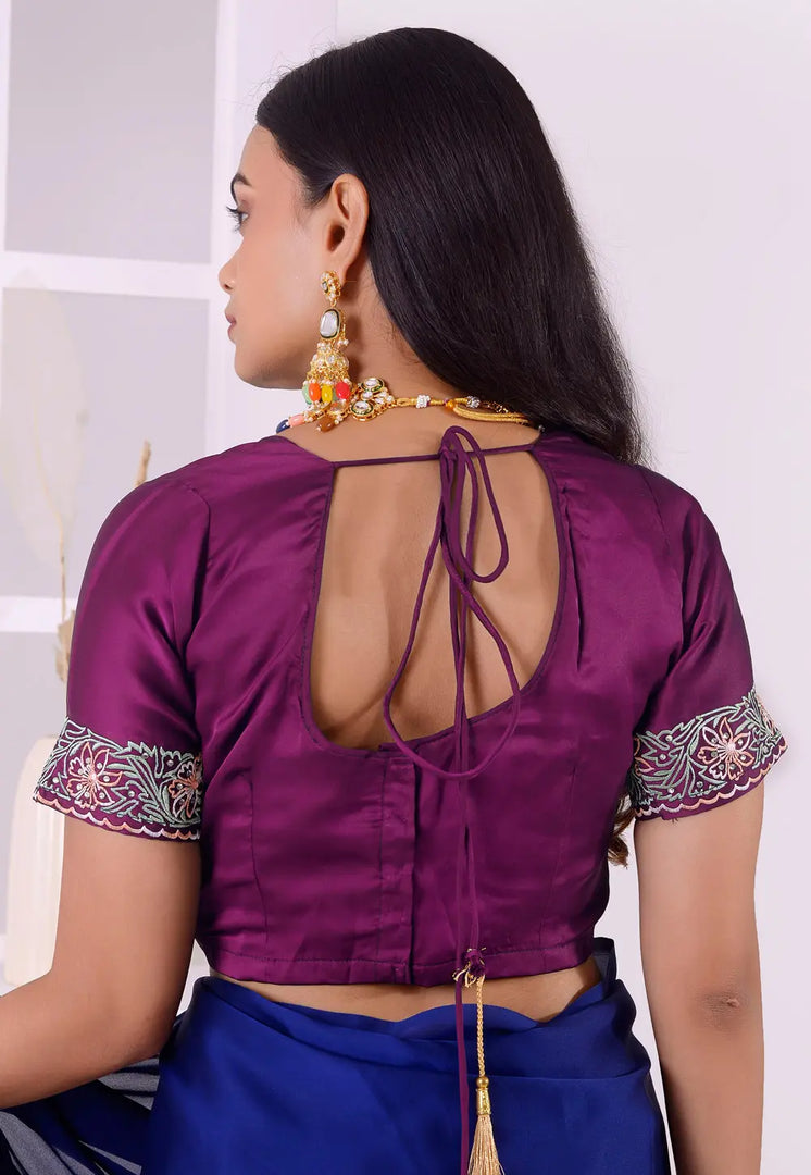 Purple Satin Silk Readymade Blouse