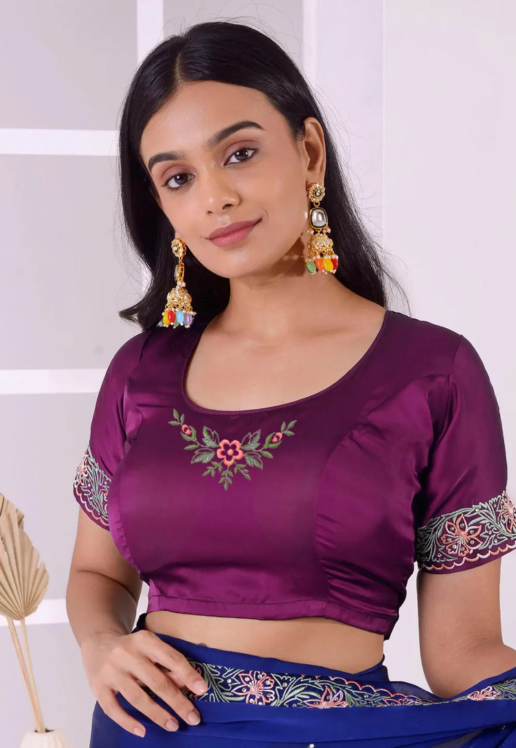 Purple Satin Silk Readymade Blouse