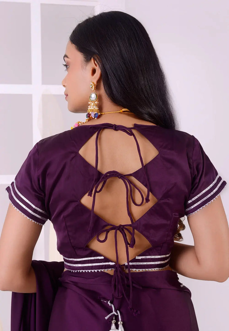 Purple Satin Silk Readymade Blouse