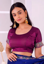 Load image into Gallery viewer, Purple Satin Silk Readymade Blouse
