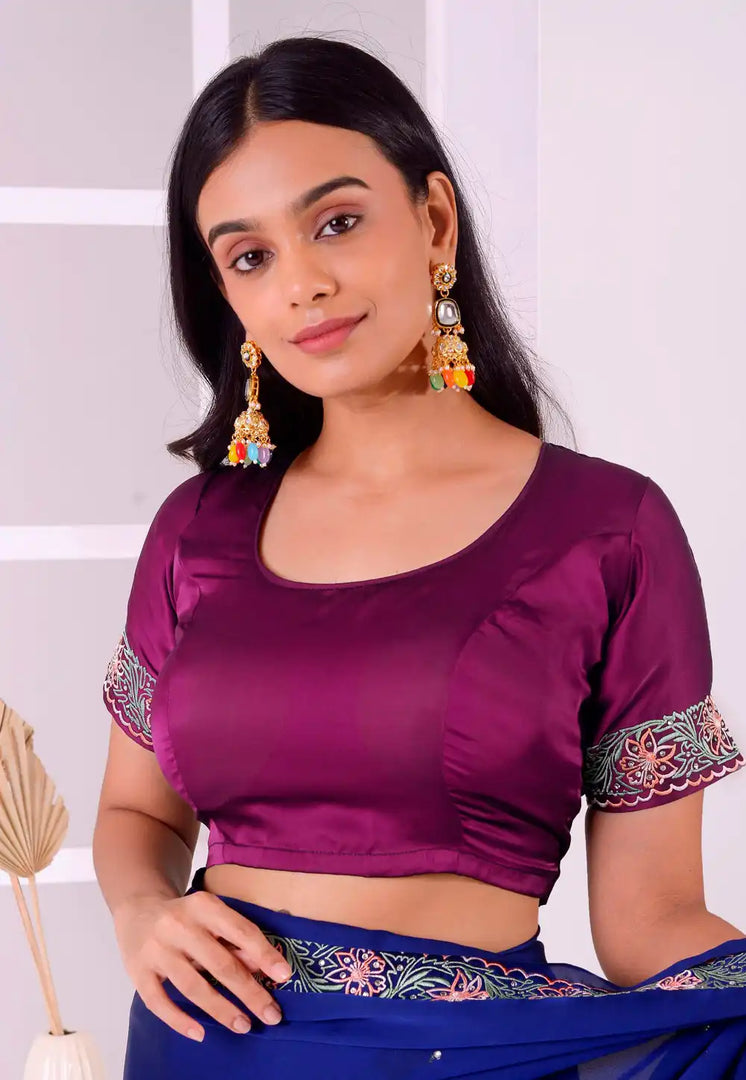 Purple Satin Silk Readymade Blouse