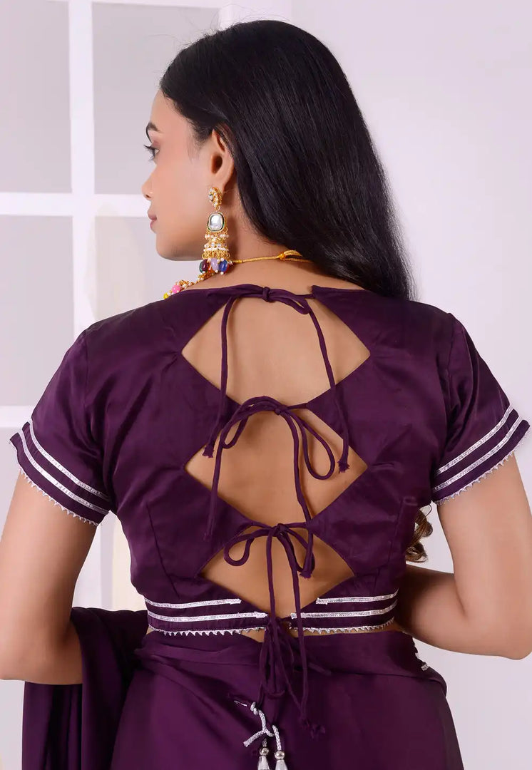 Purple Satin Silk Readymade Blouse