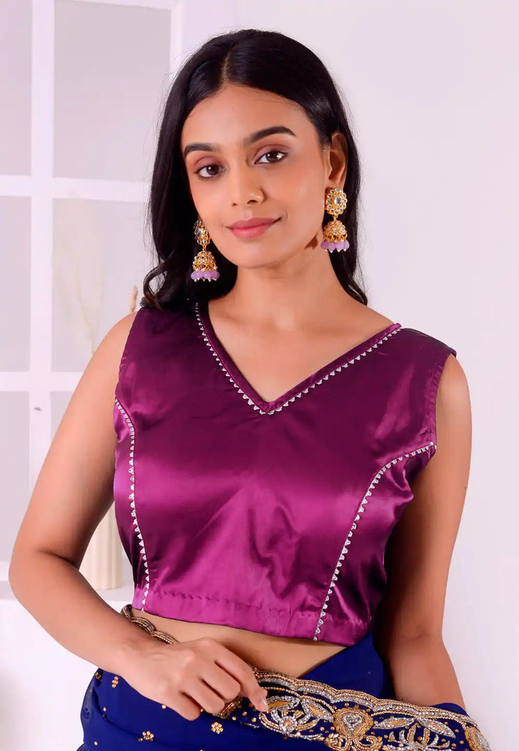 Purple Satin Silk Readymade Blouse
