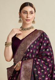 Purple Satin Silk Saree With Blouse