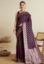 Load image into Gallery viewer, Purple Satin Silk Saree With Blouse
