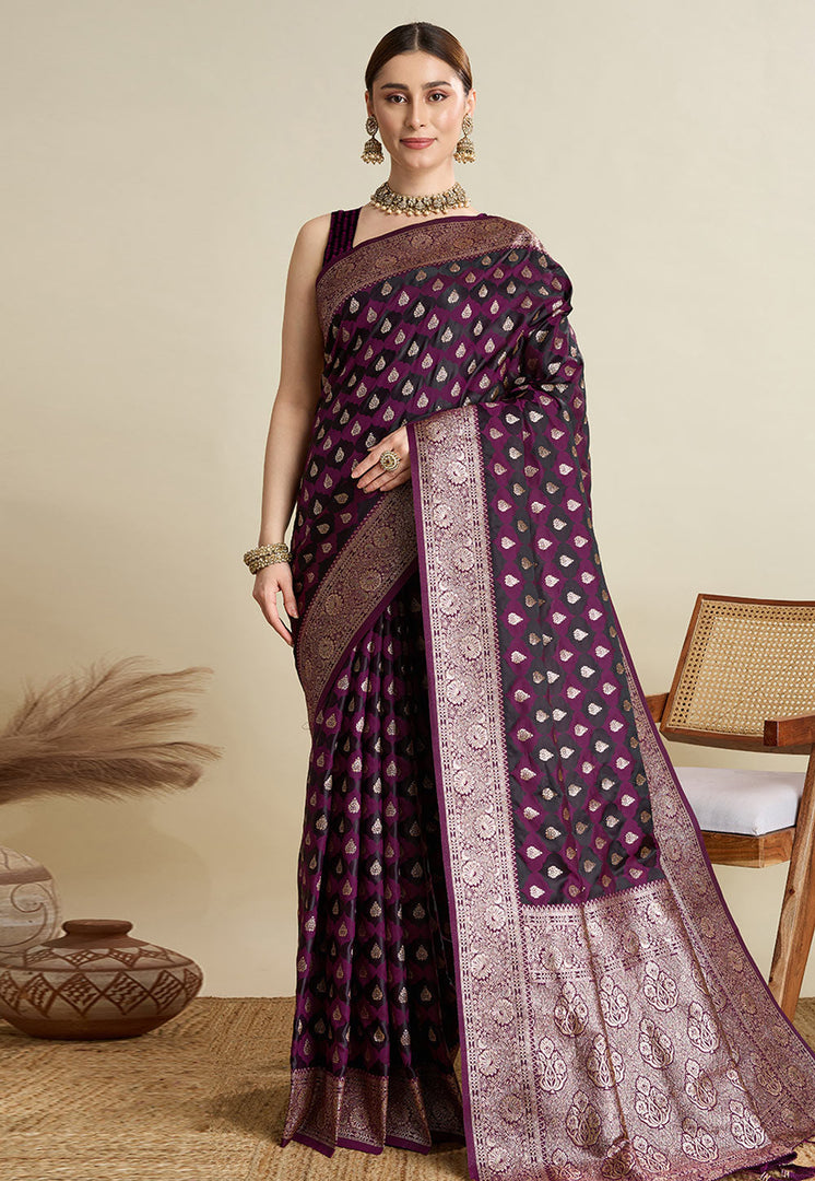 Purple Satin Silk Saree With Blouse