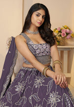Load image into Gallery viewer, Purple Satin Silk Wedding Lehenga Choli
