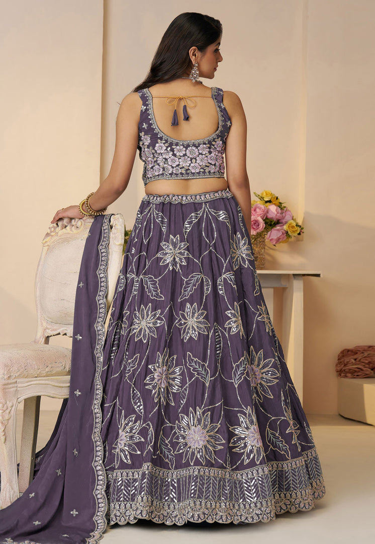 Purple Satin Silk Wedding Lehenga Choli