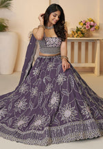 Load image into Gallery viewer, Purple Satin Silk Wedding Lehenga Choli
