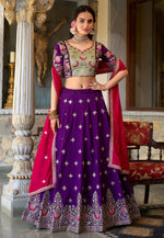 Load image into Gallery viewer, Purple Silk A Line Lehenga Choli
