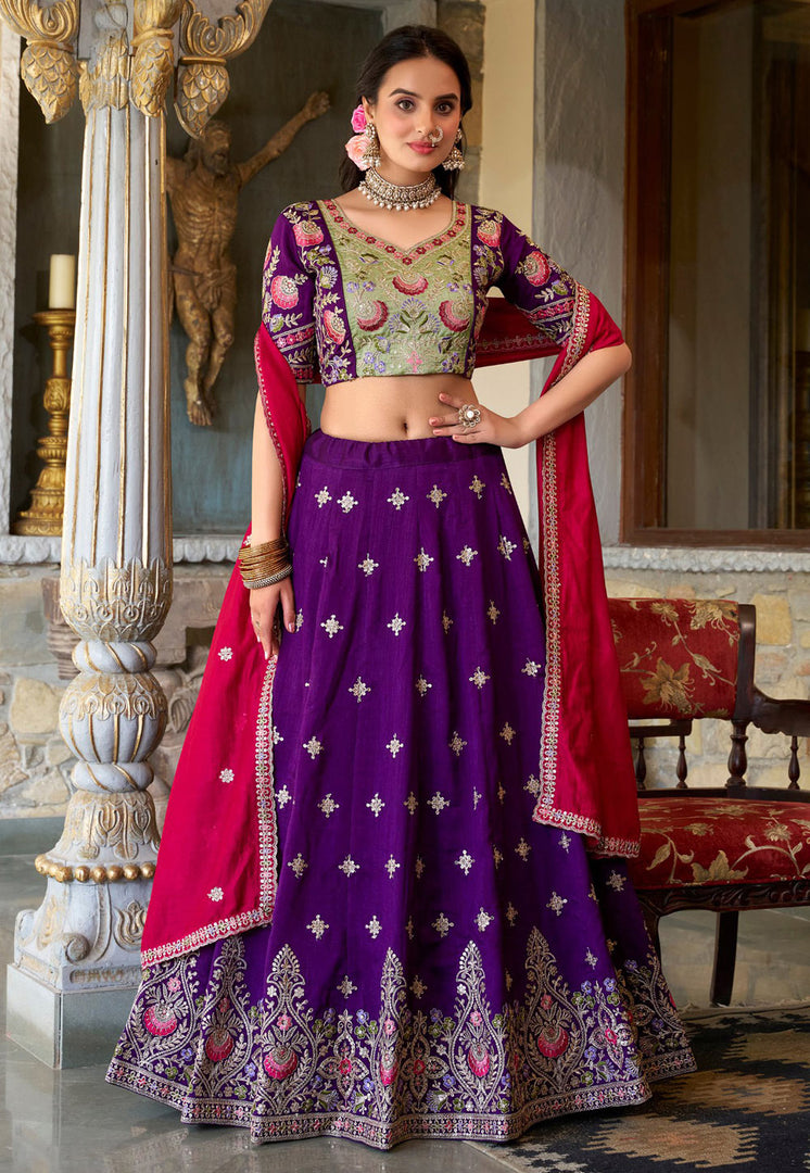 Purple Silk A Line Lehenga Choli