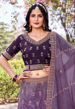 Load image into Gallery viewer, Purple Silk A Line Lehenga Choli
