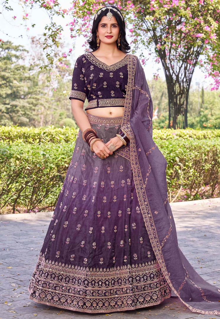 Purple Silk A Line Lehenga Choli