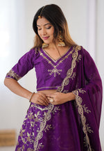 Load image into Gallery viewer, Purple Silk A Line Lehenga Choli
