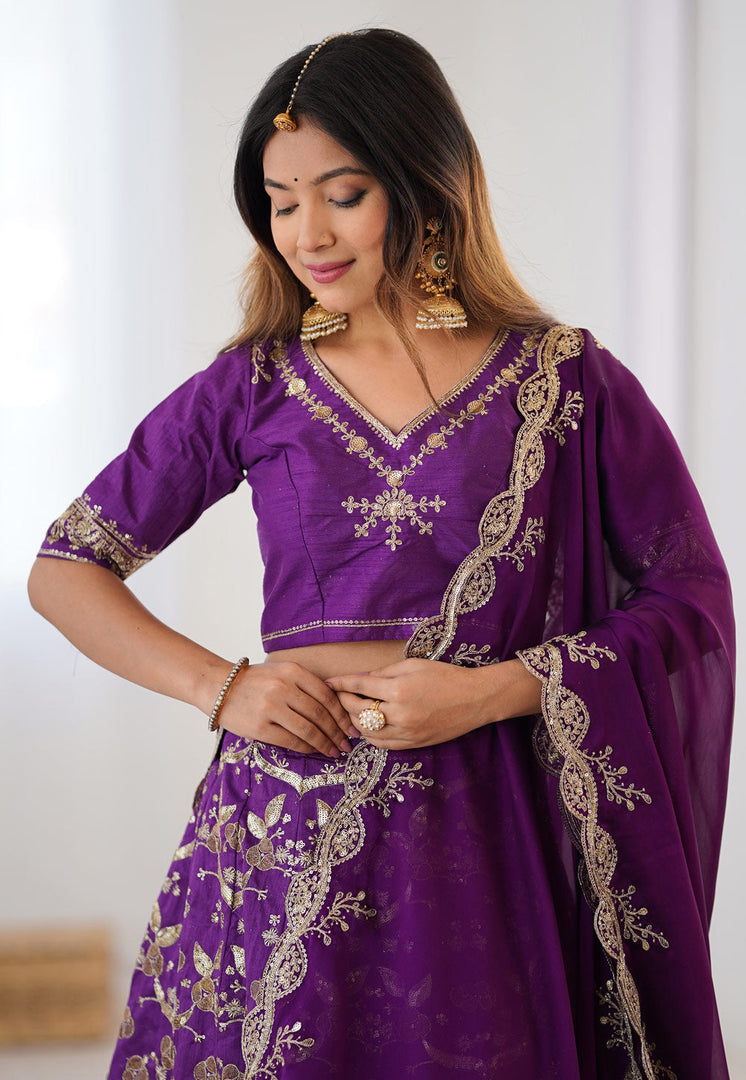 Purple Silk A Line Lehenga Choli