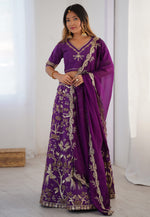 Load image into Gallery viewer, Purple Silk A Line Lehenga Choli
