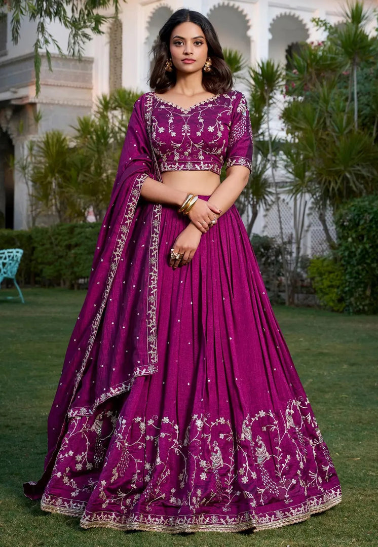 Purple Silk Circular Lehenga Choli