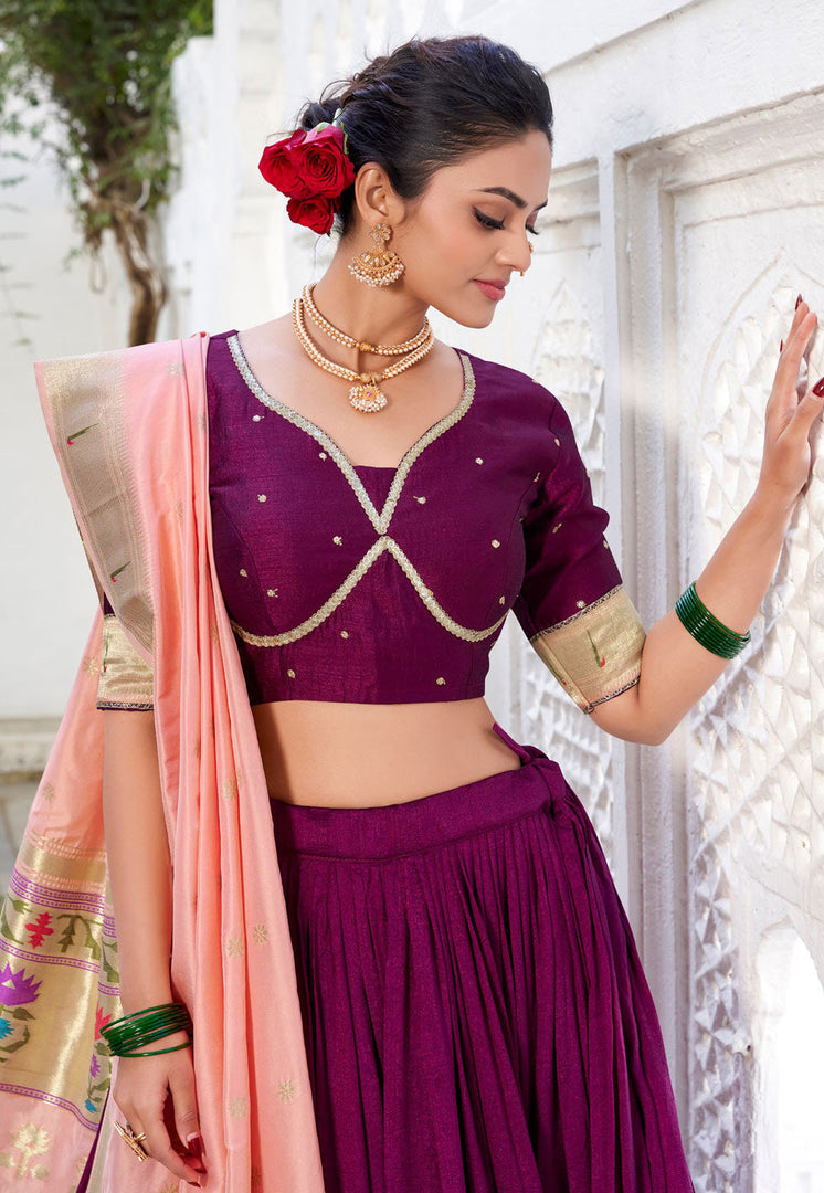 Purple Silk Circular Lehenga Choli