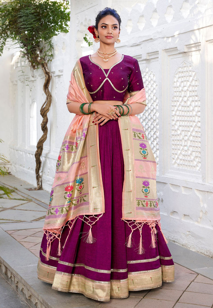 Purple Silk Circular Lehenga Choli