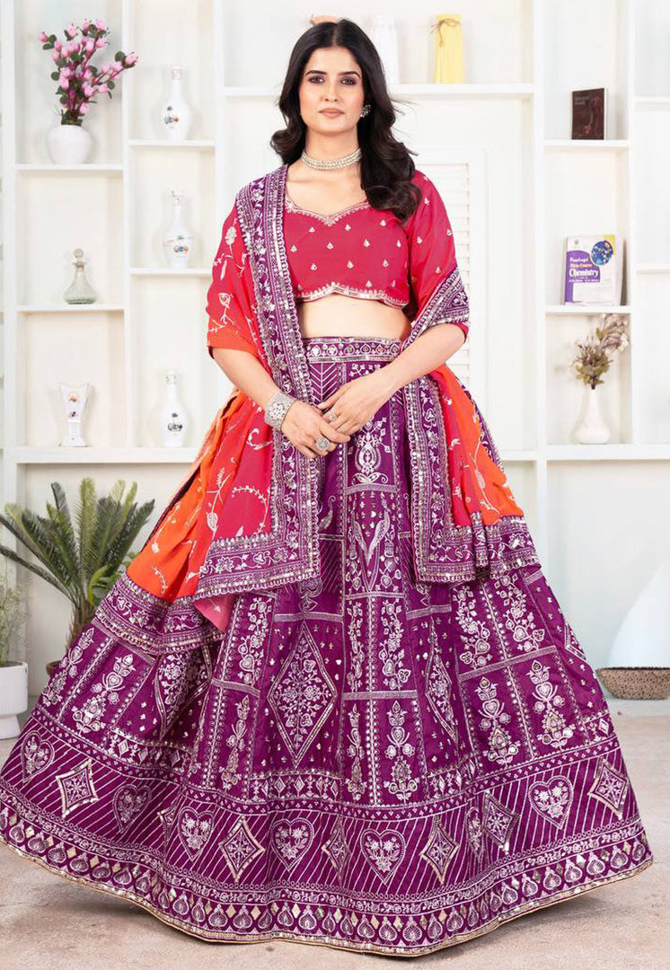 Purple Silk Circular Lehenga Choli