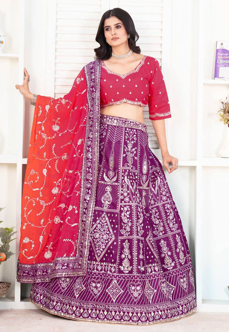 Purple Silk Circular Lehenga Choli