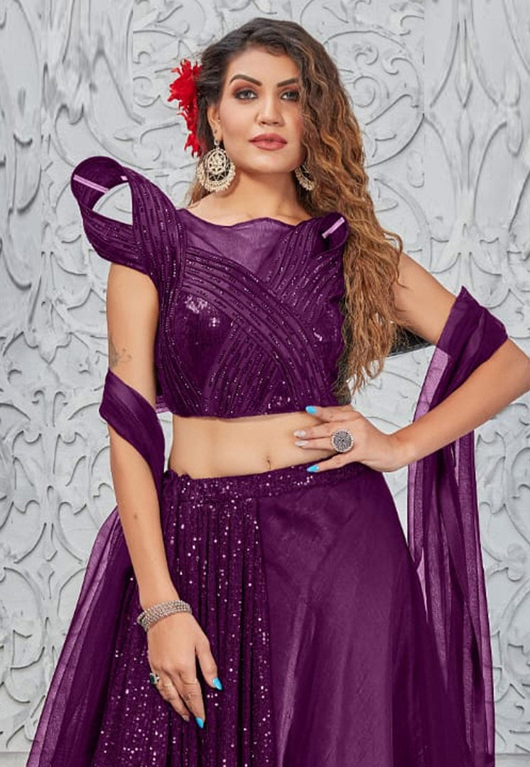 Purple Silk Designer Lehenga