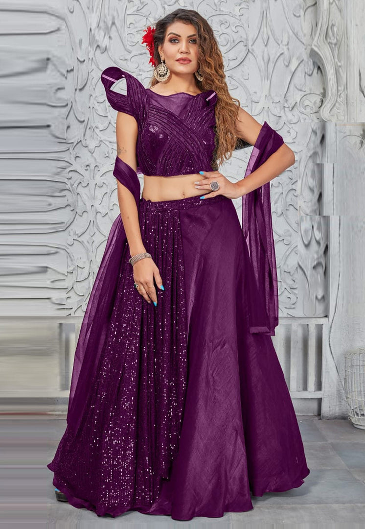 Purple Silk Designer Lehenga