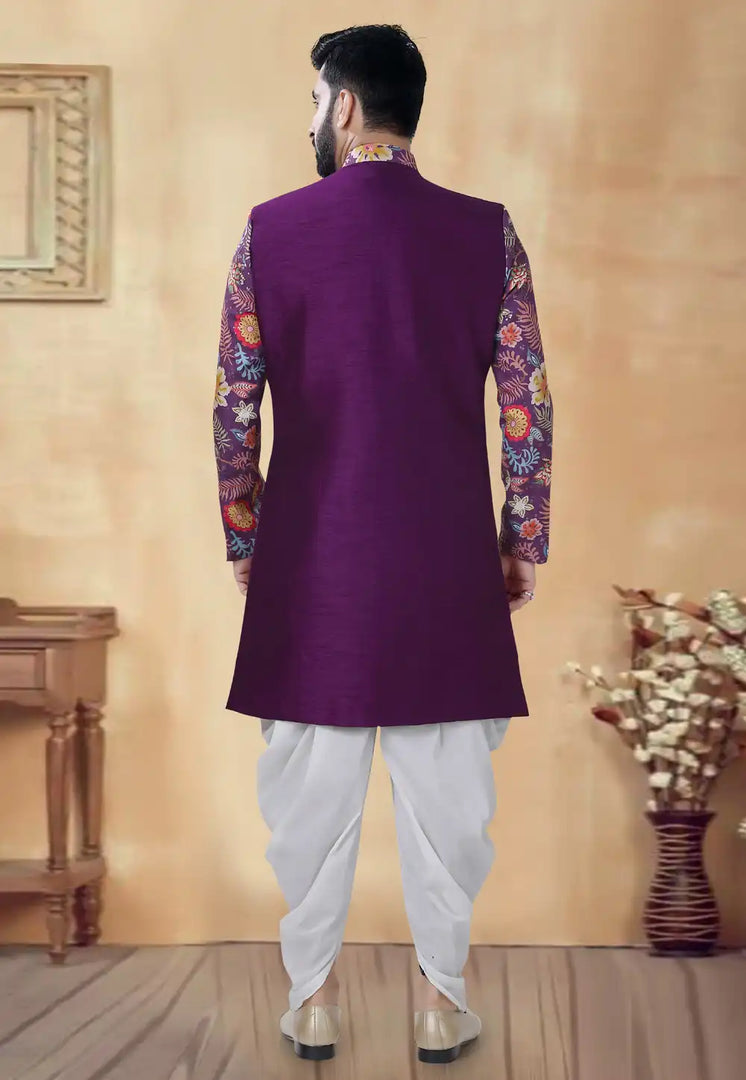 Purple Silk Dhoti Sherwani