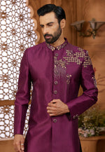 Load image into Gallery viewer, Purple Silk Indo Western Sherwani
