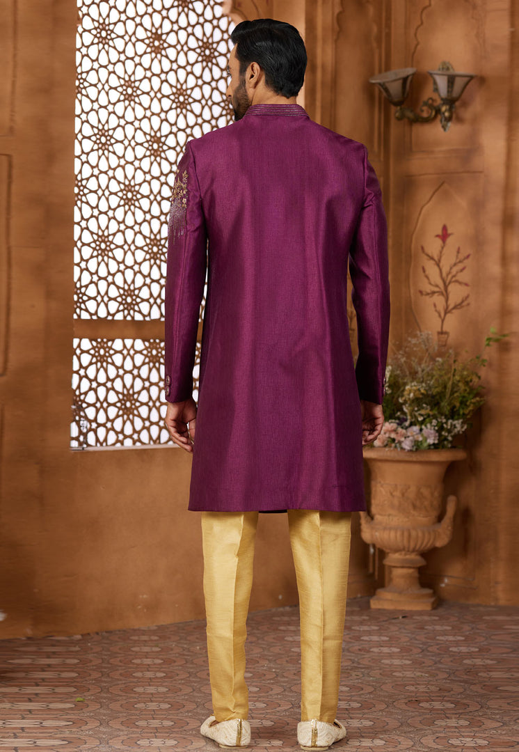 Purple Silk Indo Western Sherwani