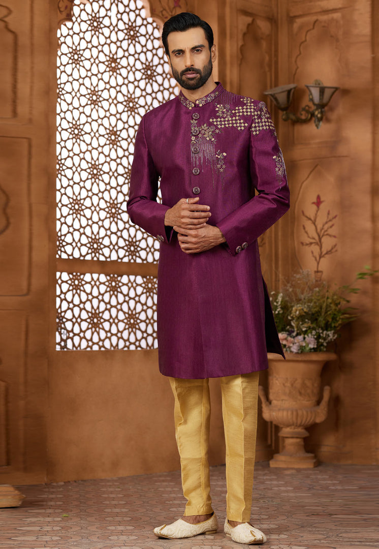 Purple Silk Indo Western Sherwani