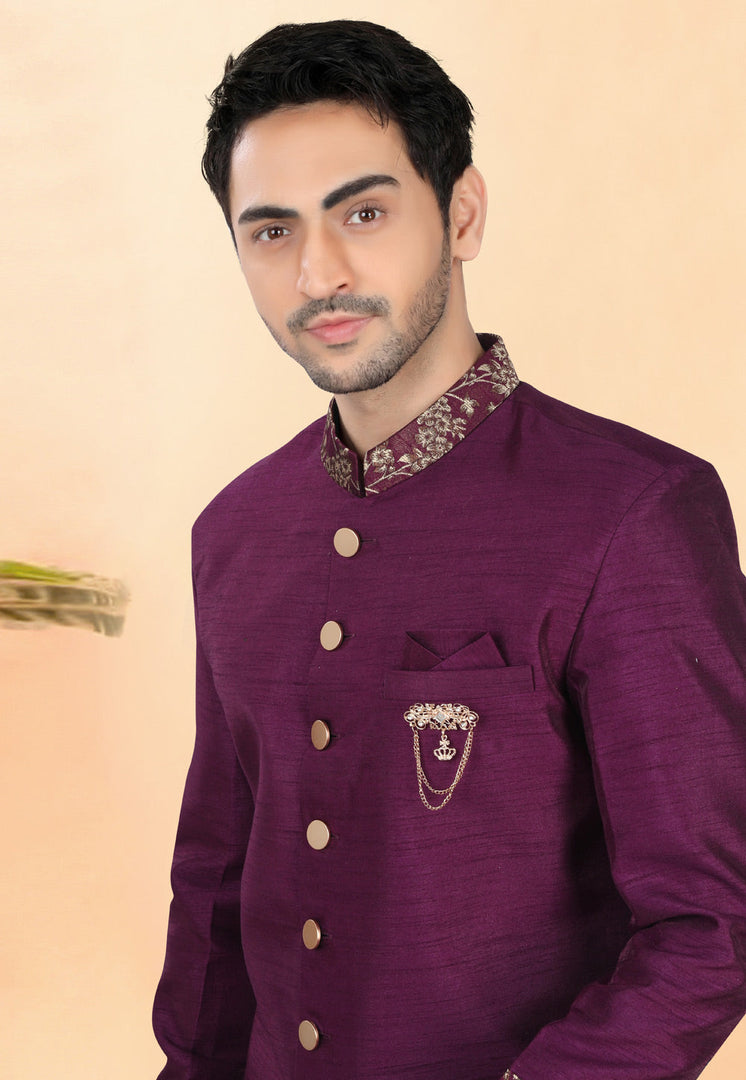 Purple Silk Indo Western Suit