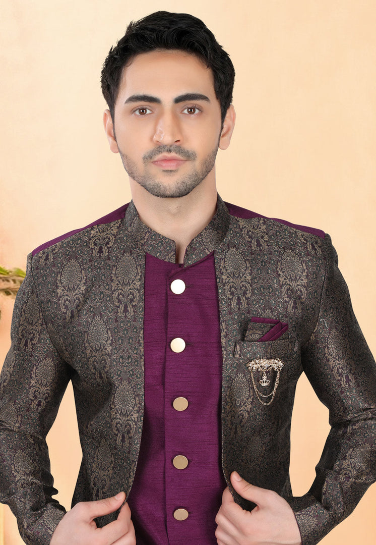 Purple Silk Indo Western Suit