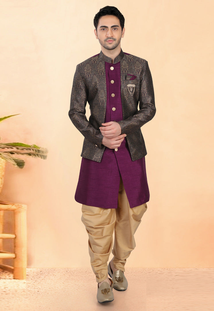 Purple Silk Indo Western Suit