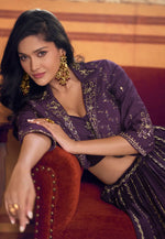 Load image into Gallery viewer, Purple Silk Jacket Style Lehenga Choli
