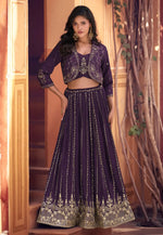 Load image into Gallery viewer, Purple Silk Jacket Style Lehenga Choli
