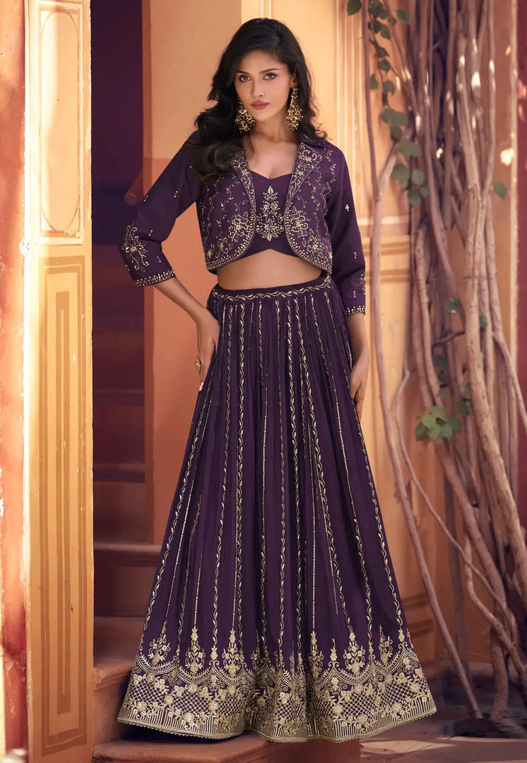Purple Silk Jacket Style Lehenga Choli