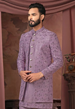 Load image into Gallery viewer, Purple Silk Jacket Style Sherwani
