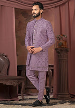 Load image into Gallery viewer, Purple Silk Jacket Style Sherwani
